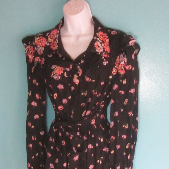 Jill Stuart Womens Size M VINTAGE 90's Black Floral Dress Button Front  36" Bust - Picture 9 of 11